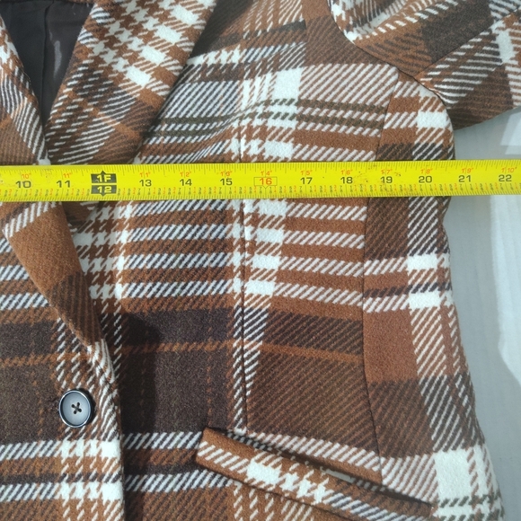Levis Double Breasted Brown Plaid Wool Blend Women's Coat Size Medium - Picture 11 of 11